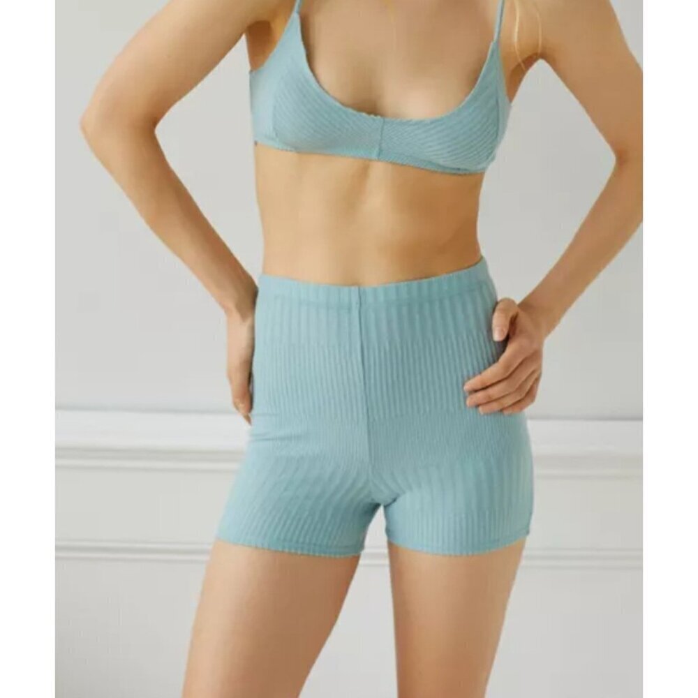 NWOT Out From Under Tuli Bike Shorts Womens L High Waisted Blue Green